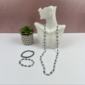 Pearls White Blue Necklace Bracelets Set Beautiful Iridescent